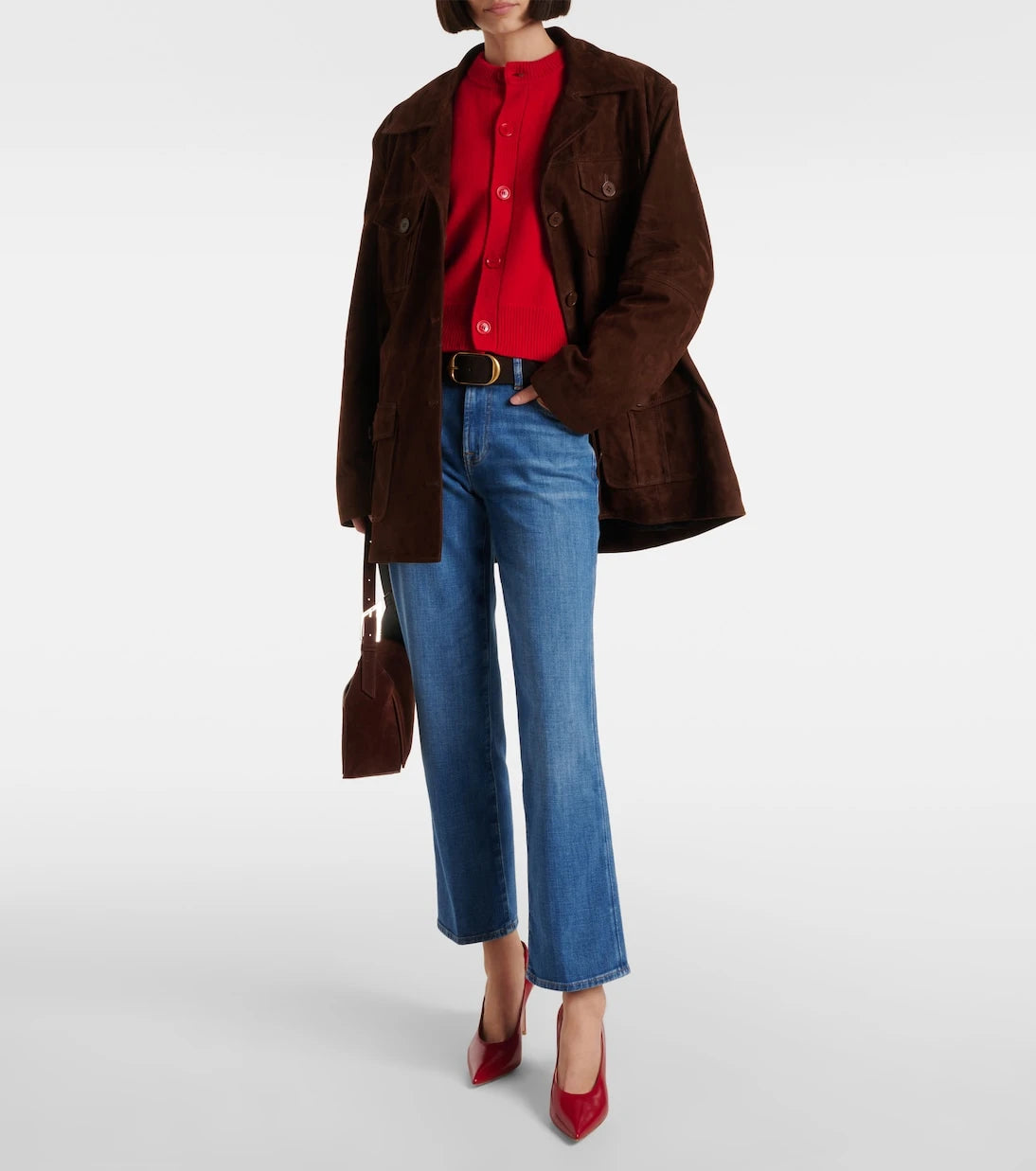 7 For All Mankind - بنطلون جينز كالي بقصّة مستقيمة وخصر متوسط الارتفاع