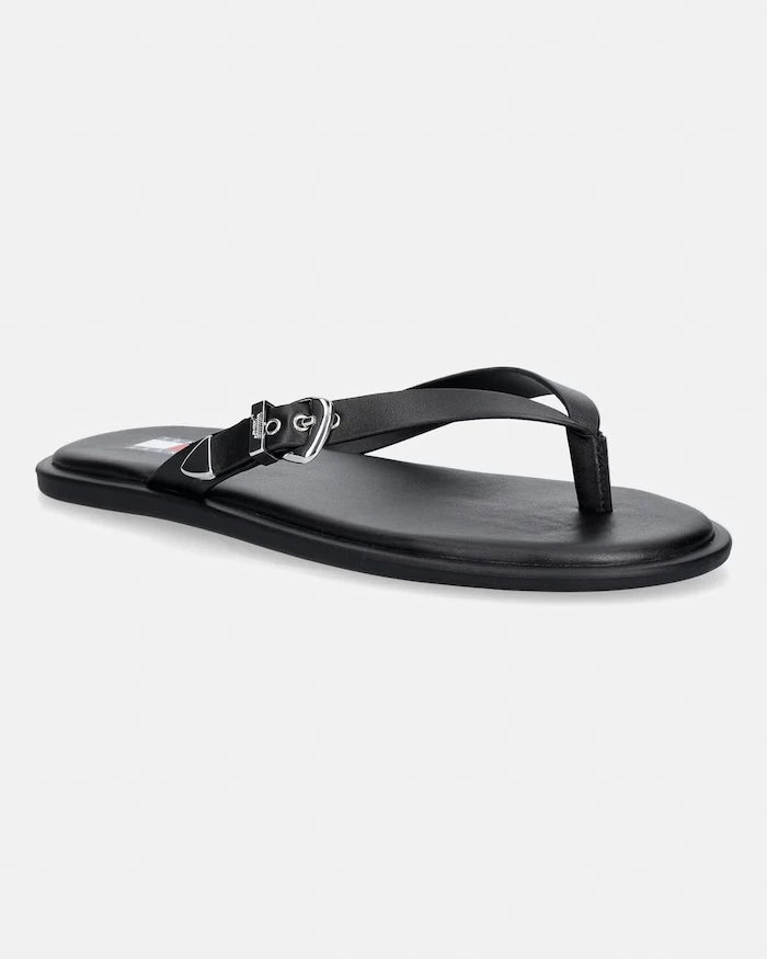 Tommy Jeans джапанки дамски от кожа TJW FLAT LEATHER SANDALS