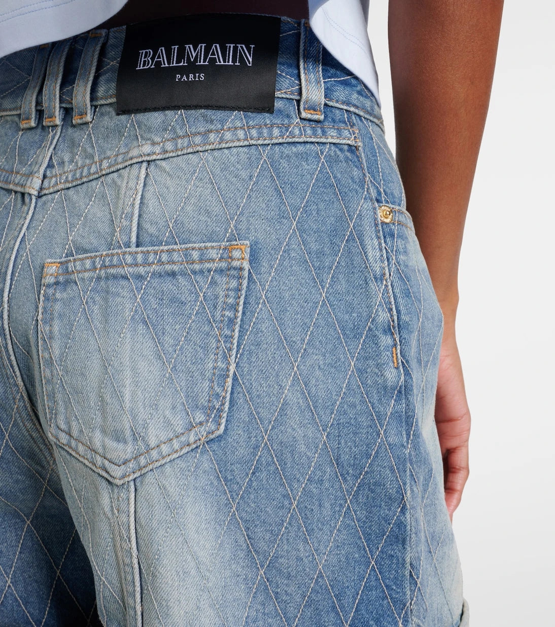 Balmain - Patterned denim shorts