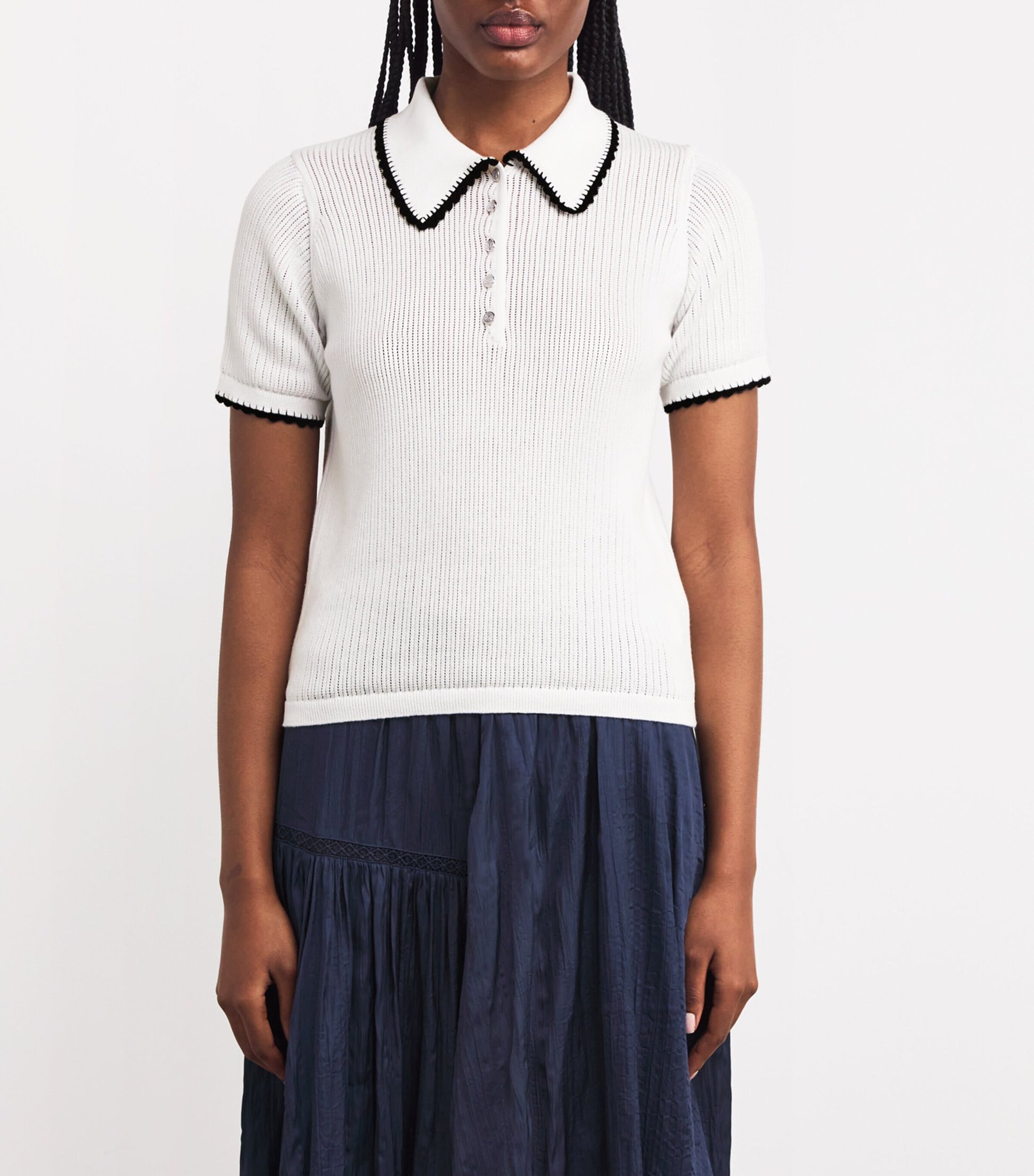 Multi Pointelle Knit Polo Shirt
