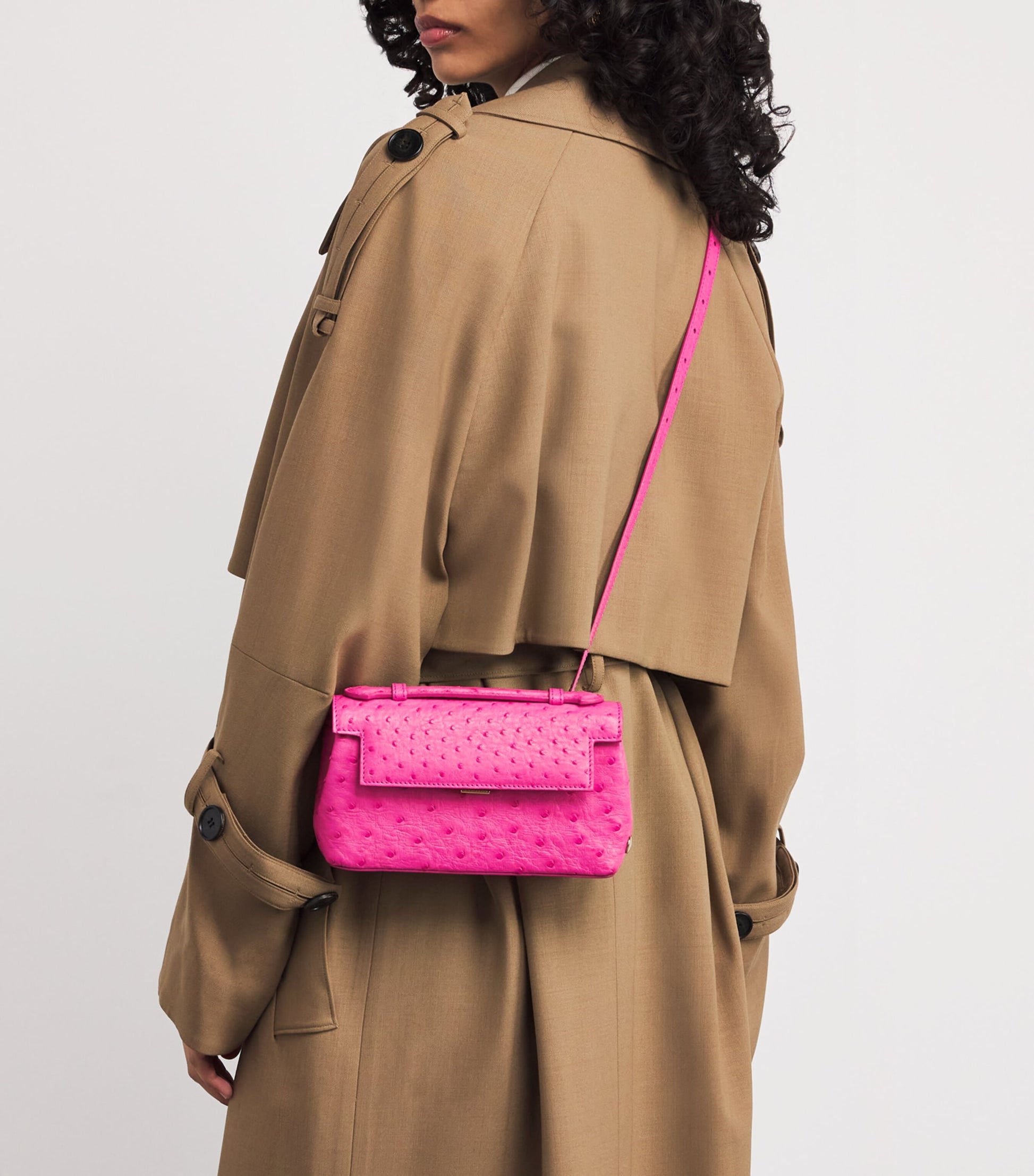 Analeena Pink Ostrich Leather Top-Handle Bag