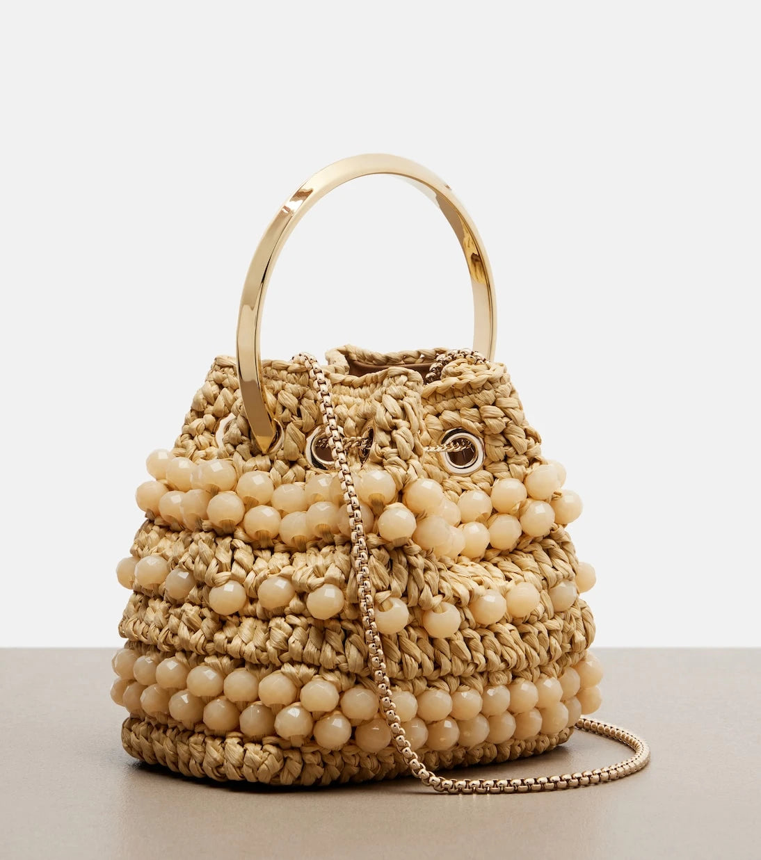 Jimmy Choo - Bon Bon Small beaded raffia bucket bag