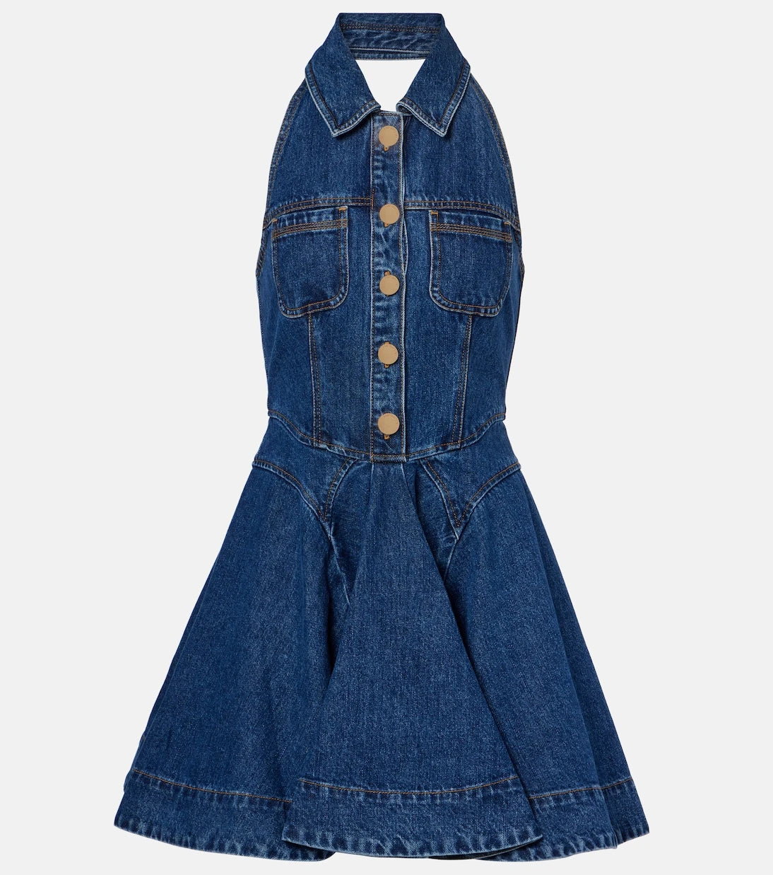 Self-Portrait - Flared denim midi dress
