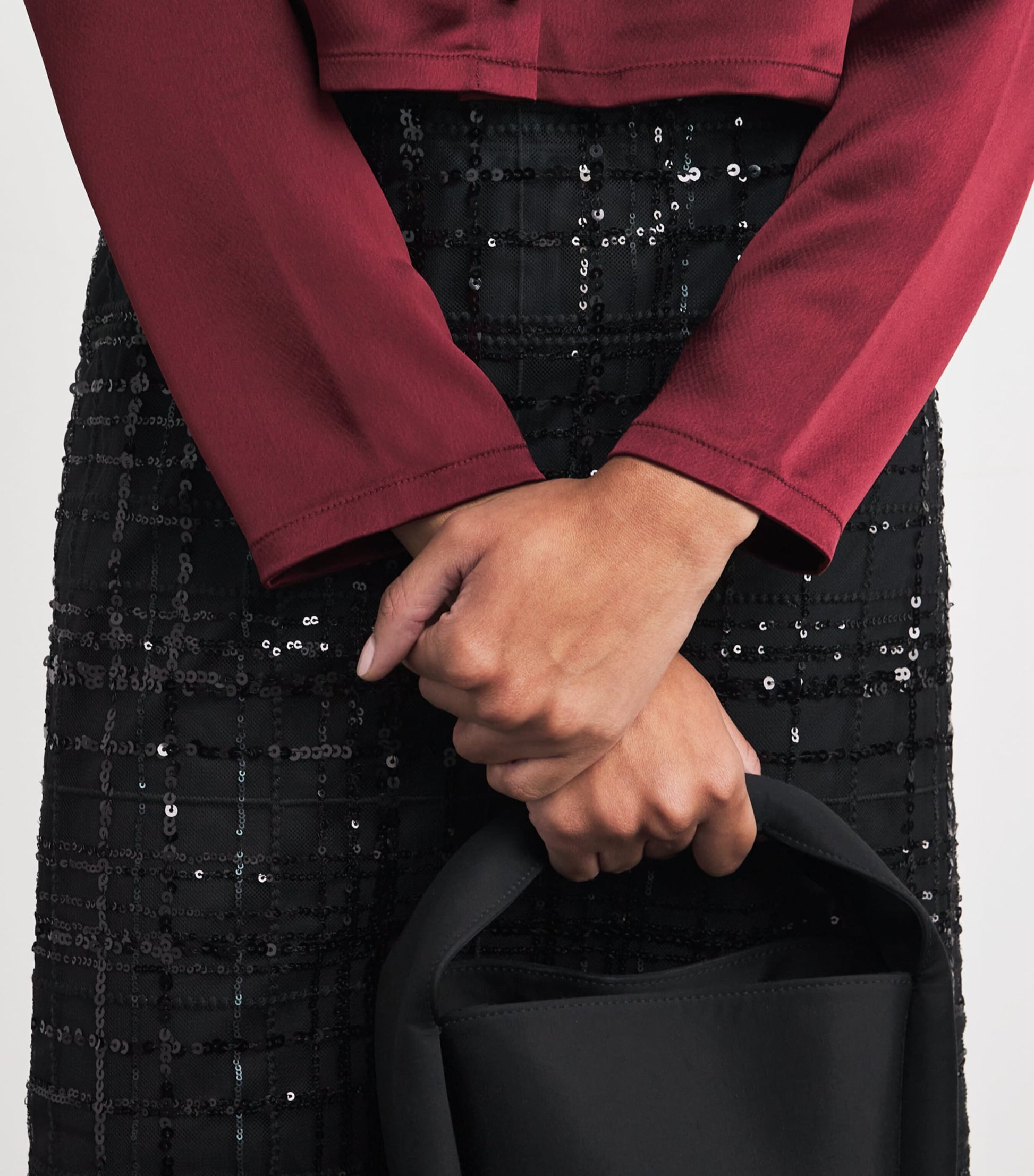 MAX&Co. Black Sequin Check Midi Skirt