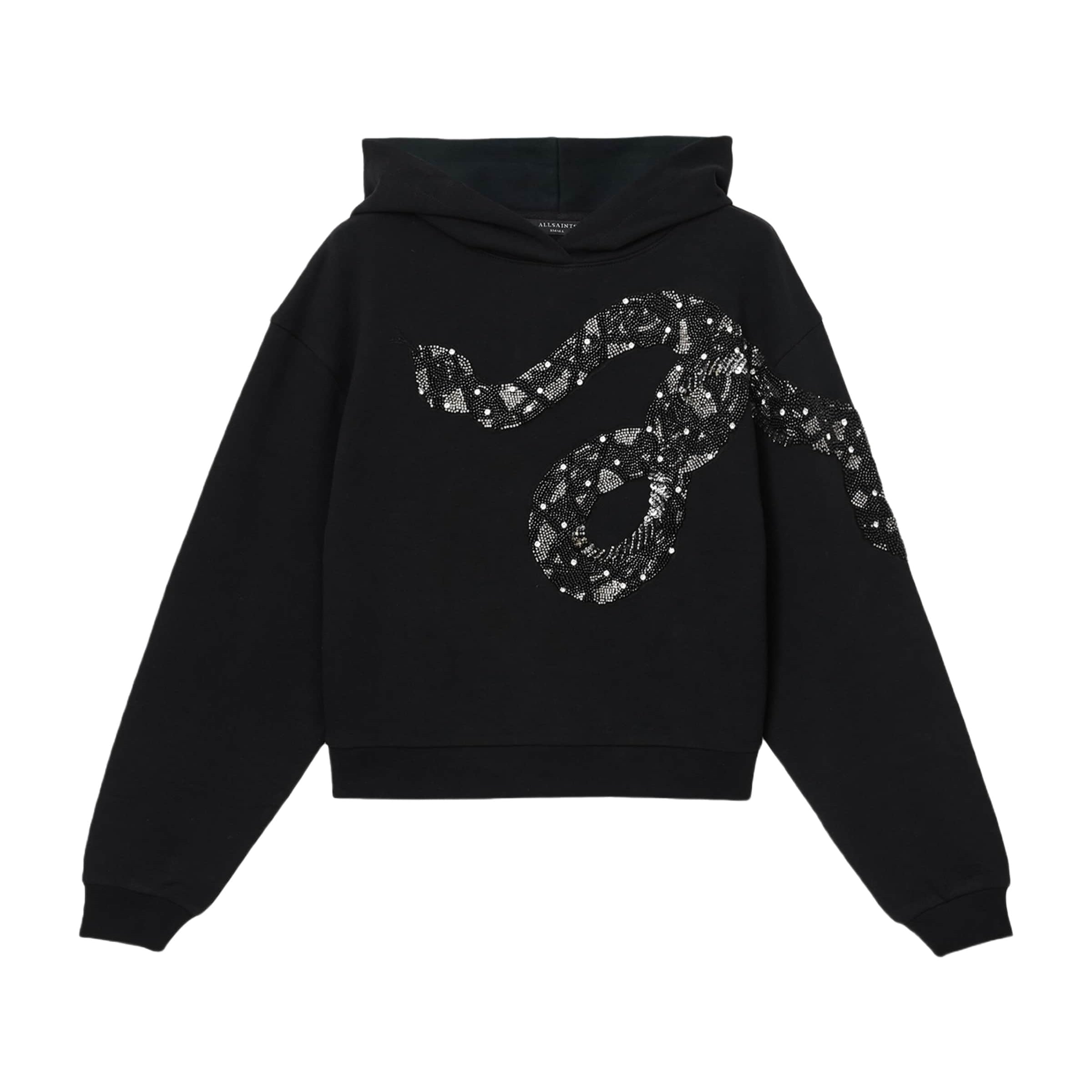AllSaints Black Cotton Embellished Pippa Hoodie