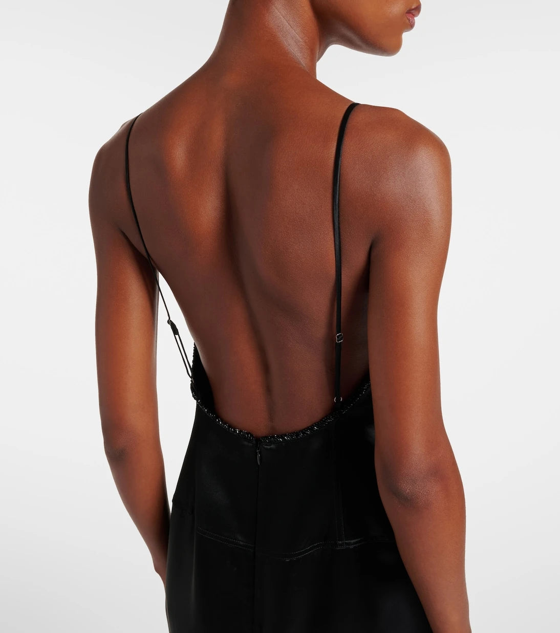 Jacques Wei - Shearling-trimmed satin slip dress