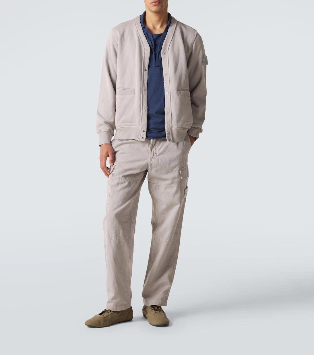 Stone Island - بنطال كارجو من قماش الكانفاس القطن والكتان