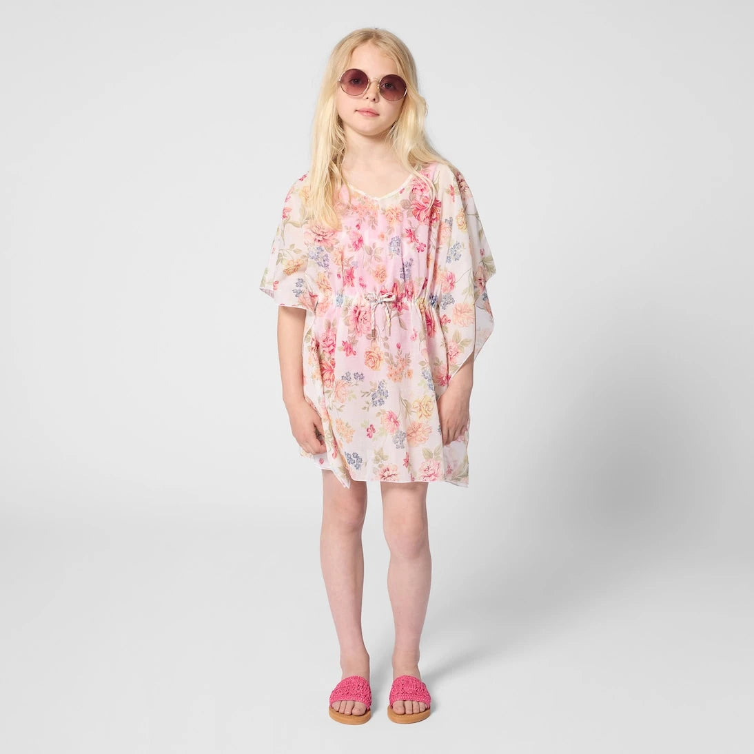 Chloé Kids - Floral drawstring cotton beach cover-up
