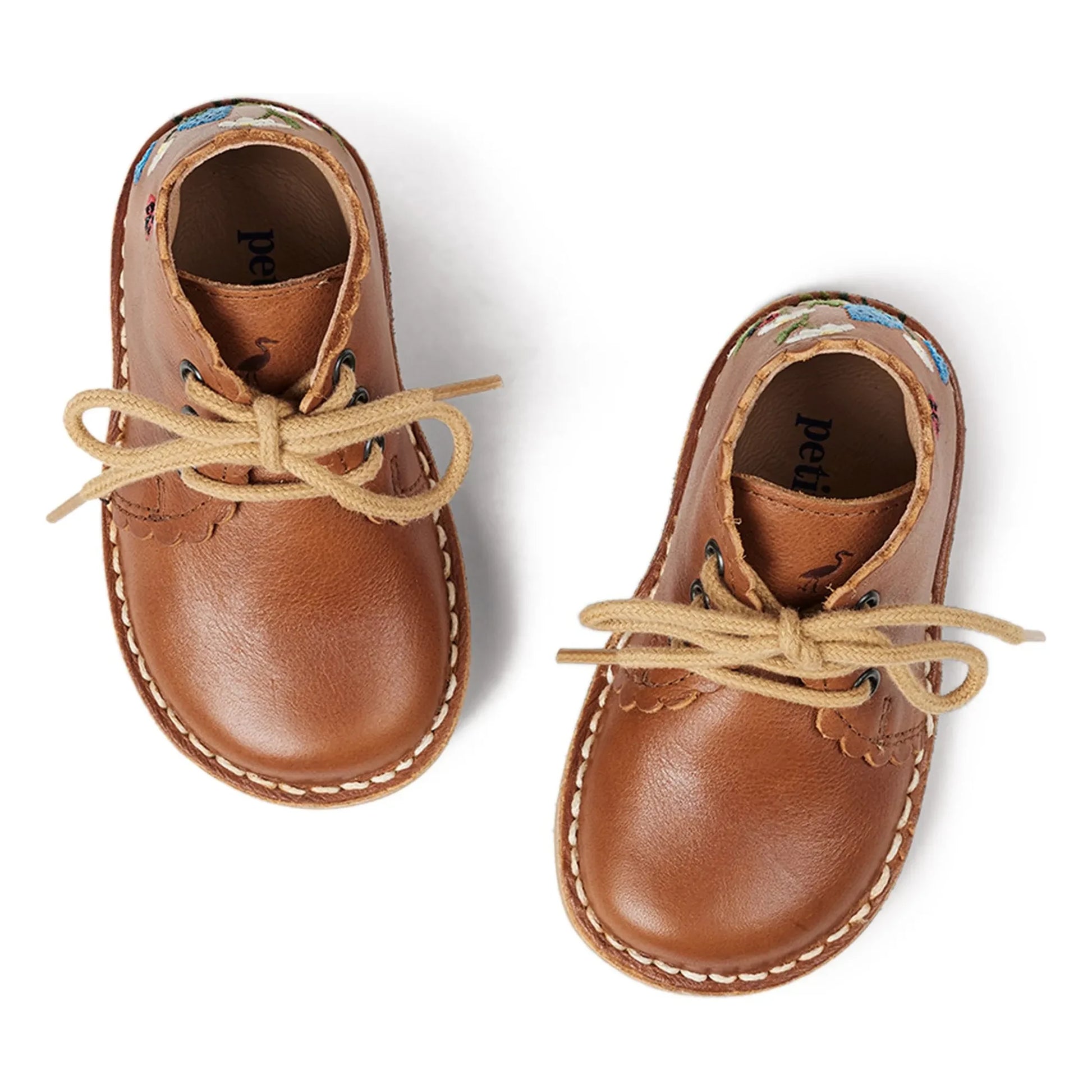 Petit Nord - Ladybug Scallop Embroidered Booties - Uniqua Collection | Camel