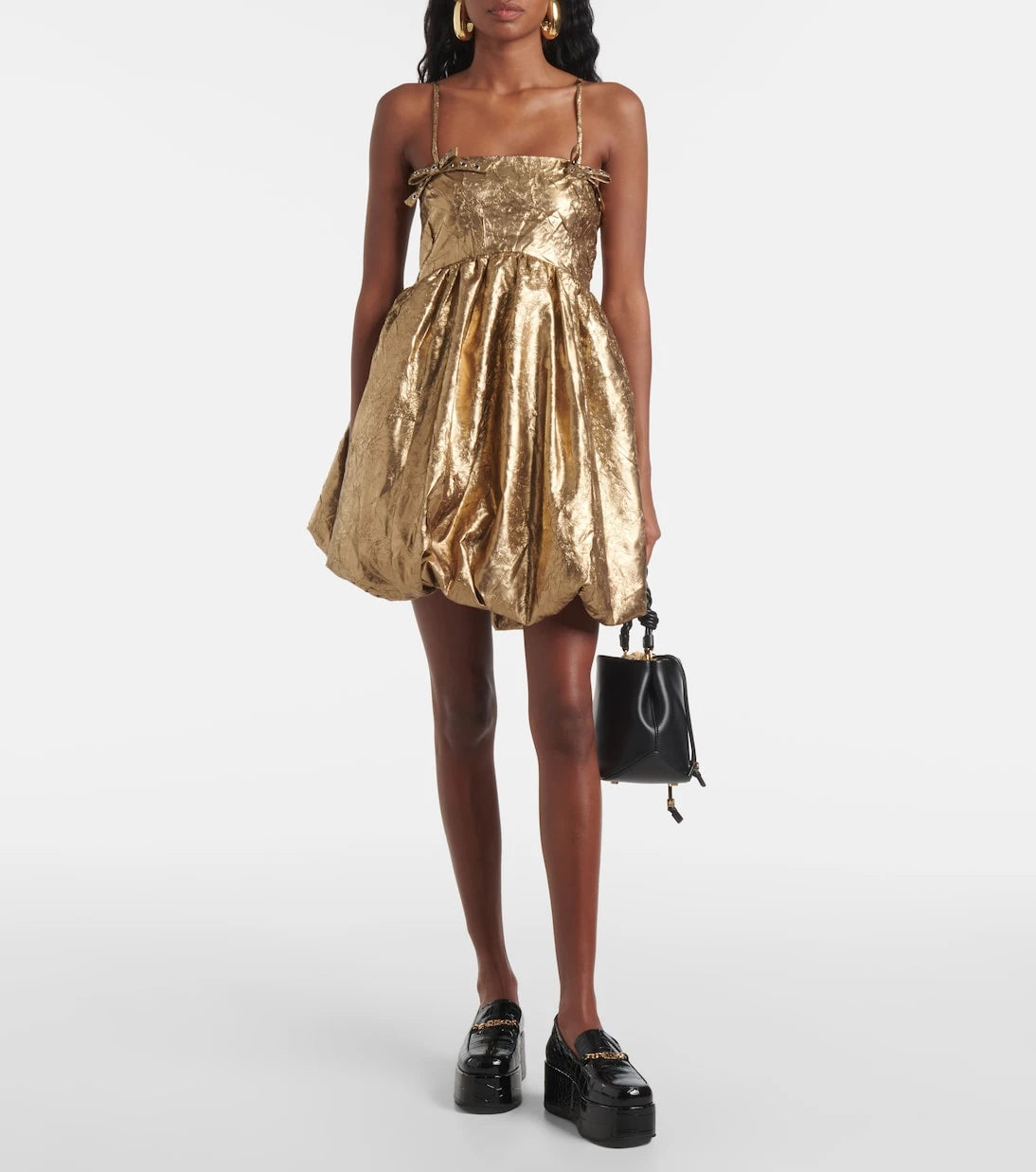 Ganni - Bow-detail metallic balloon minidress