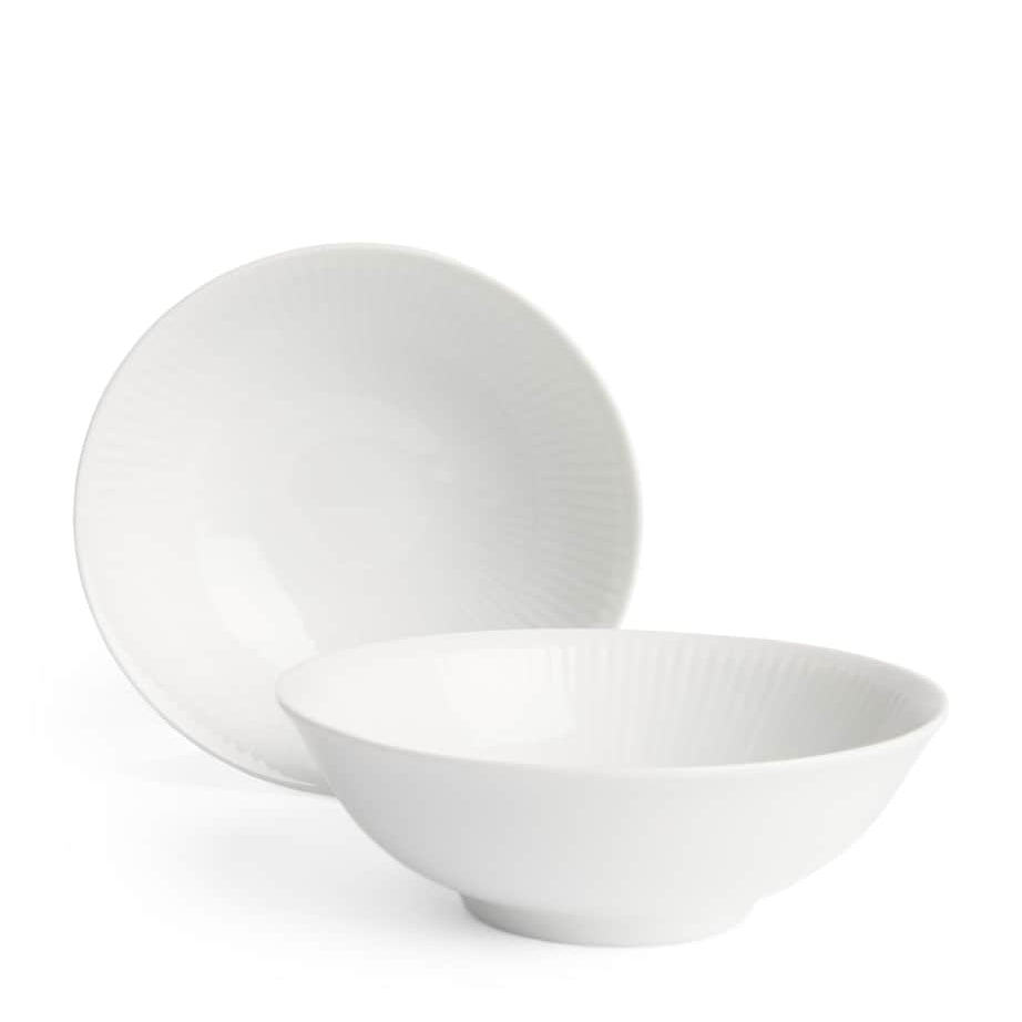Set of 2 White Fluted Bowls (15cm)