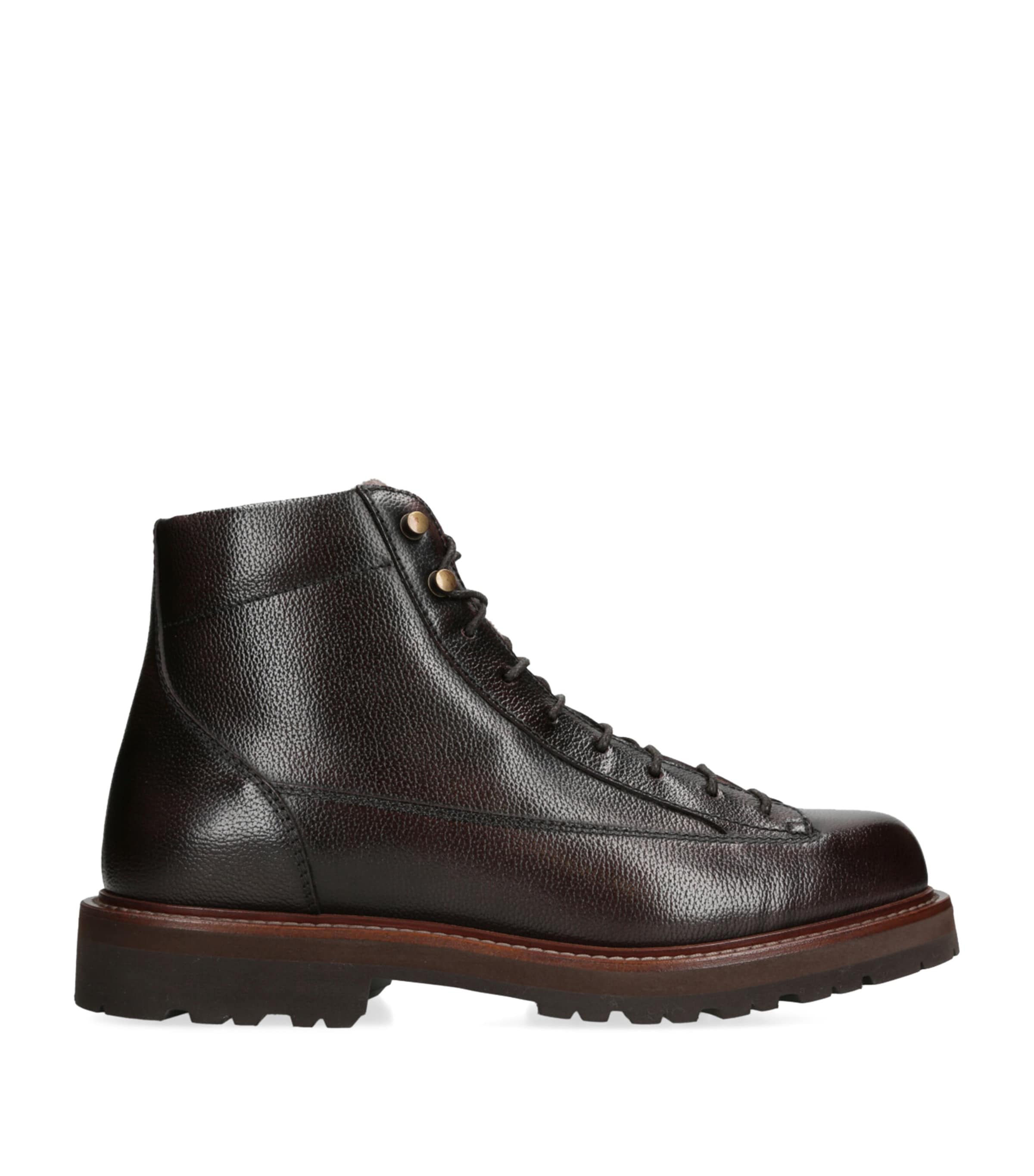 Brunello Cucinelli Leather Lace-Up Hiking Boots