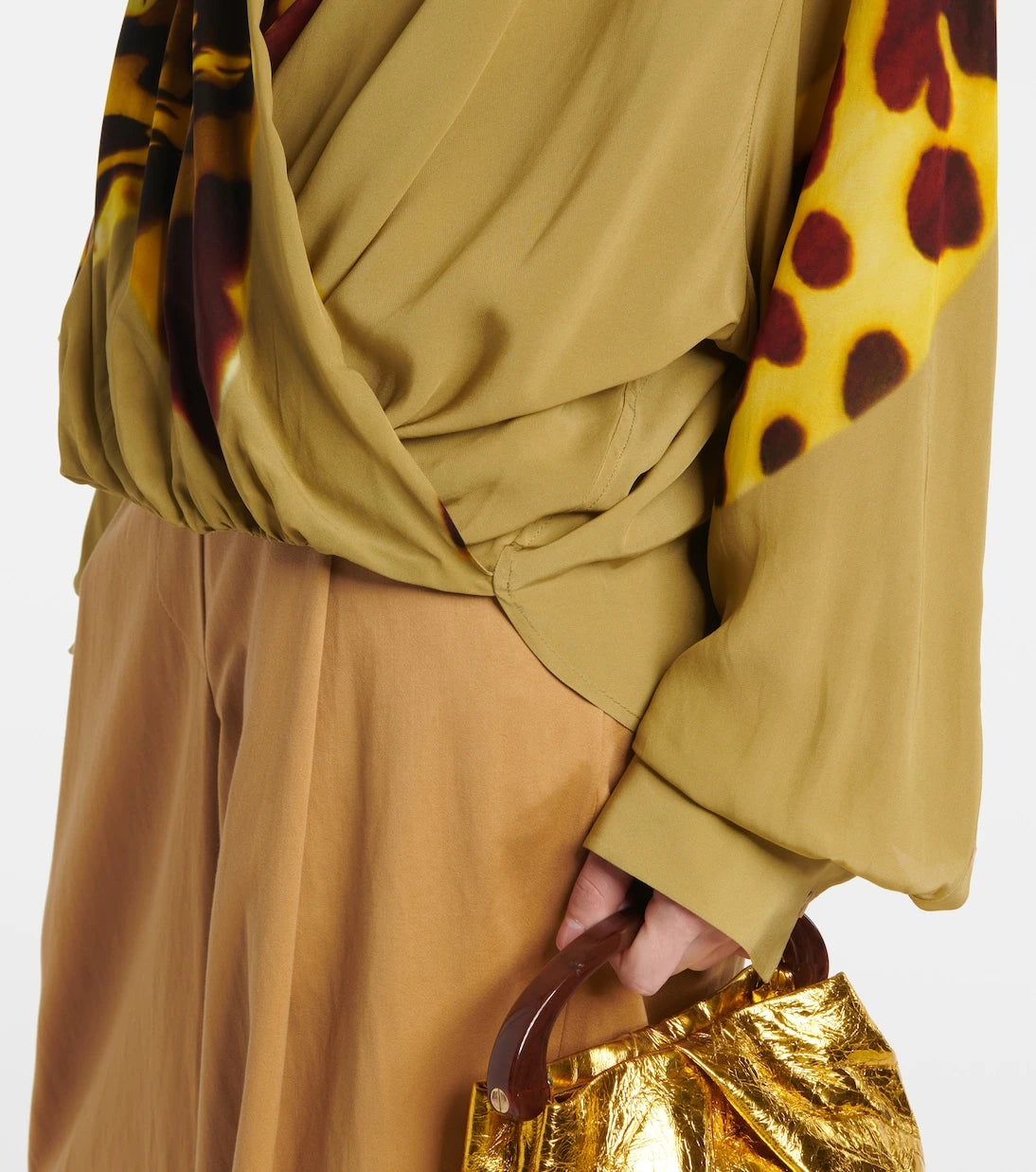 Dries Van Noten - Baskılı dökümlü saten bluz