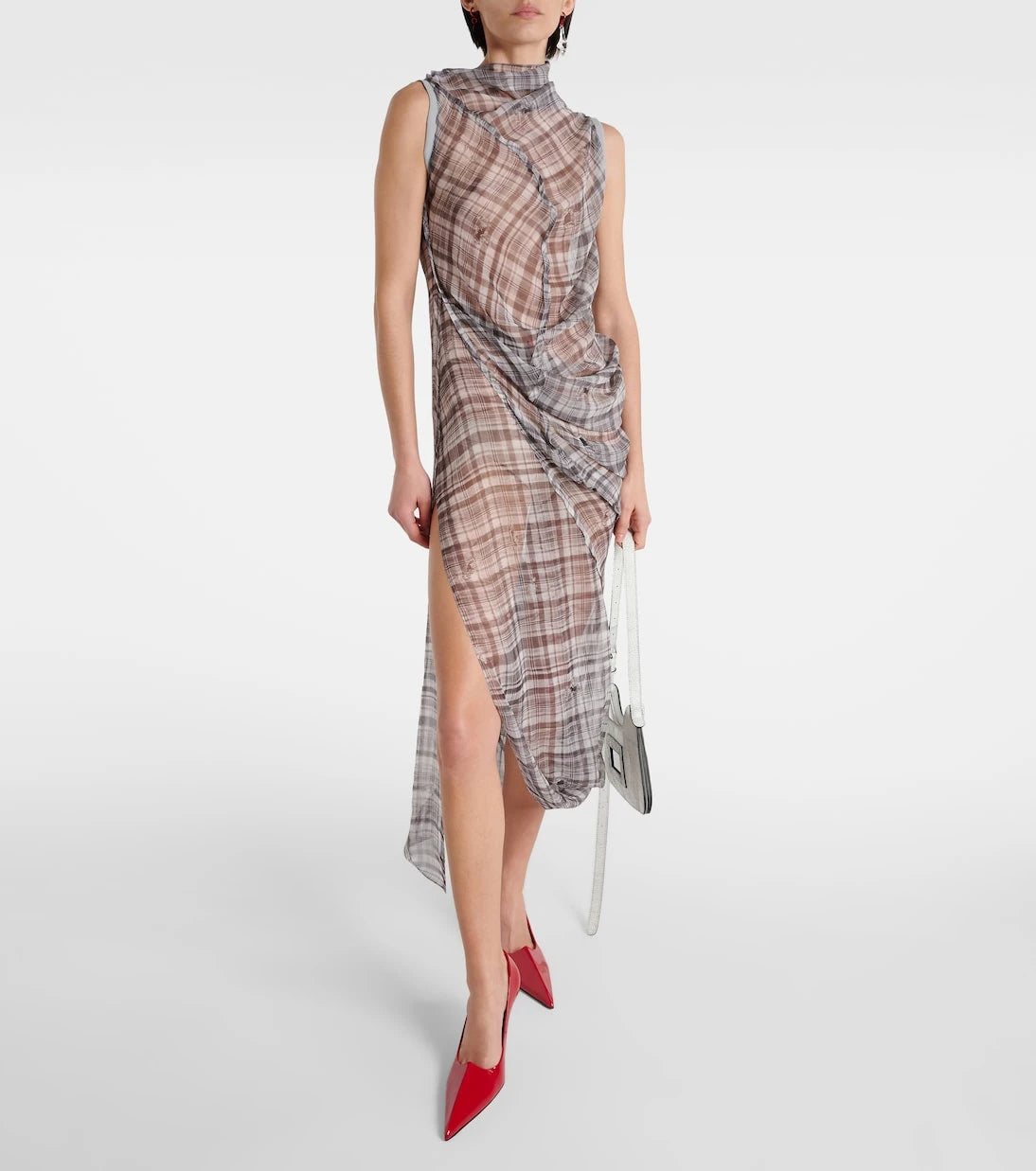 Acne Studios - Dsaam checked draped silk midi dress