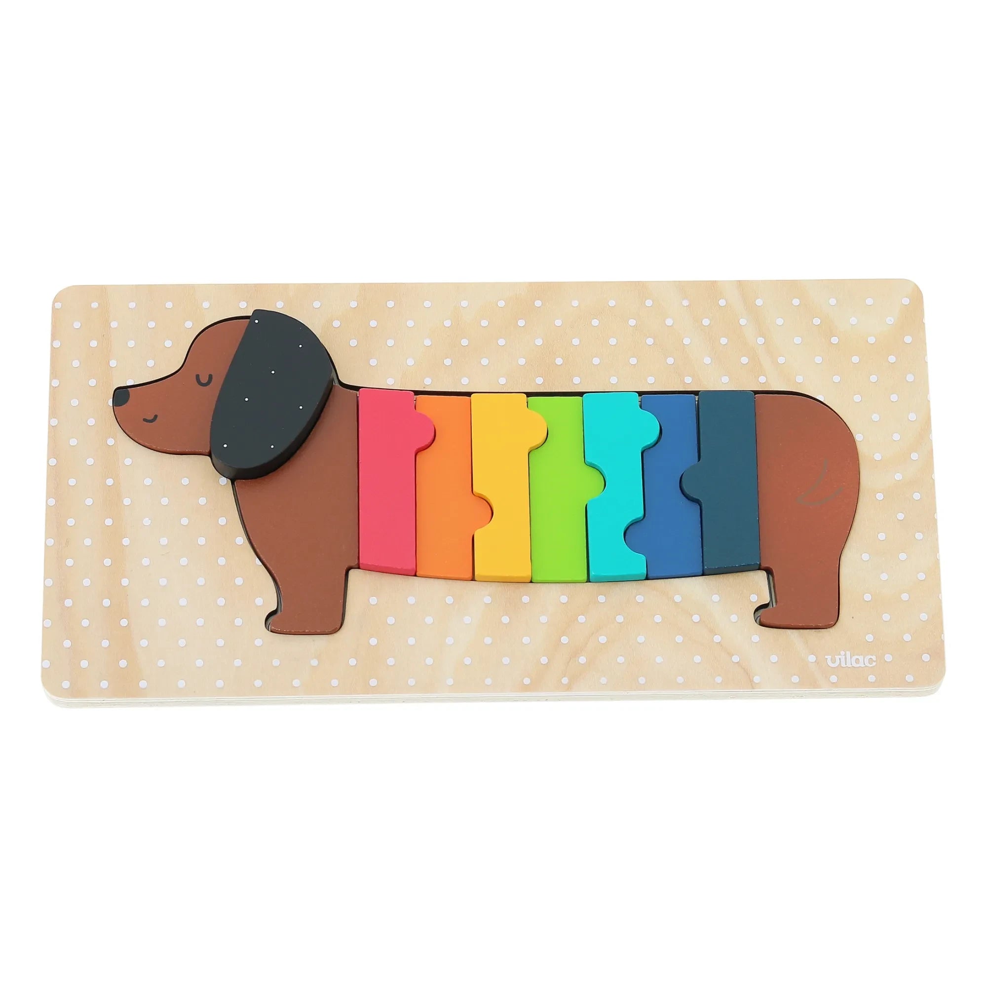 Vilac - Sausage Dog Shape Sorting Puzzle - Andy Westface