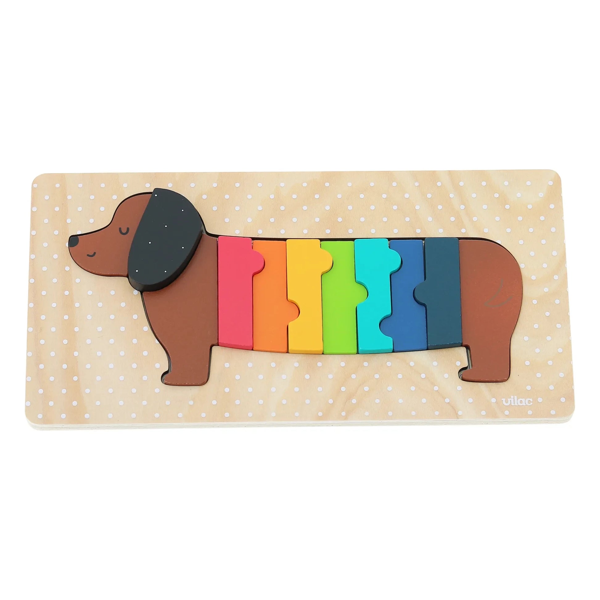 Vilac - Sausage Dog Shape Sorting Puzzle - Andy Westface