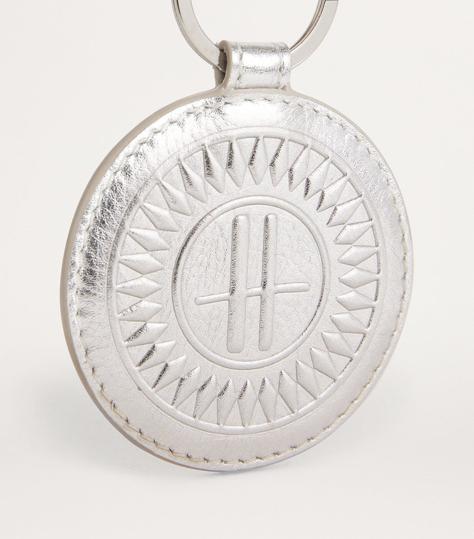 Silver Leather Metallic Circle Keyring