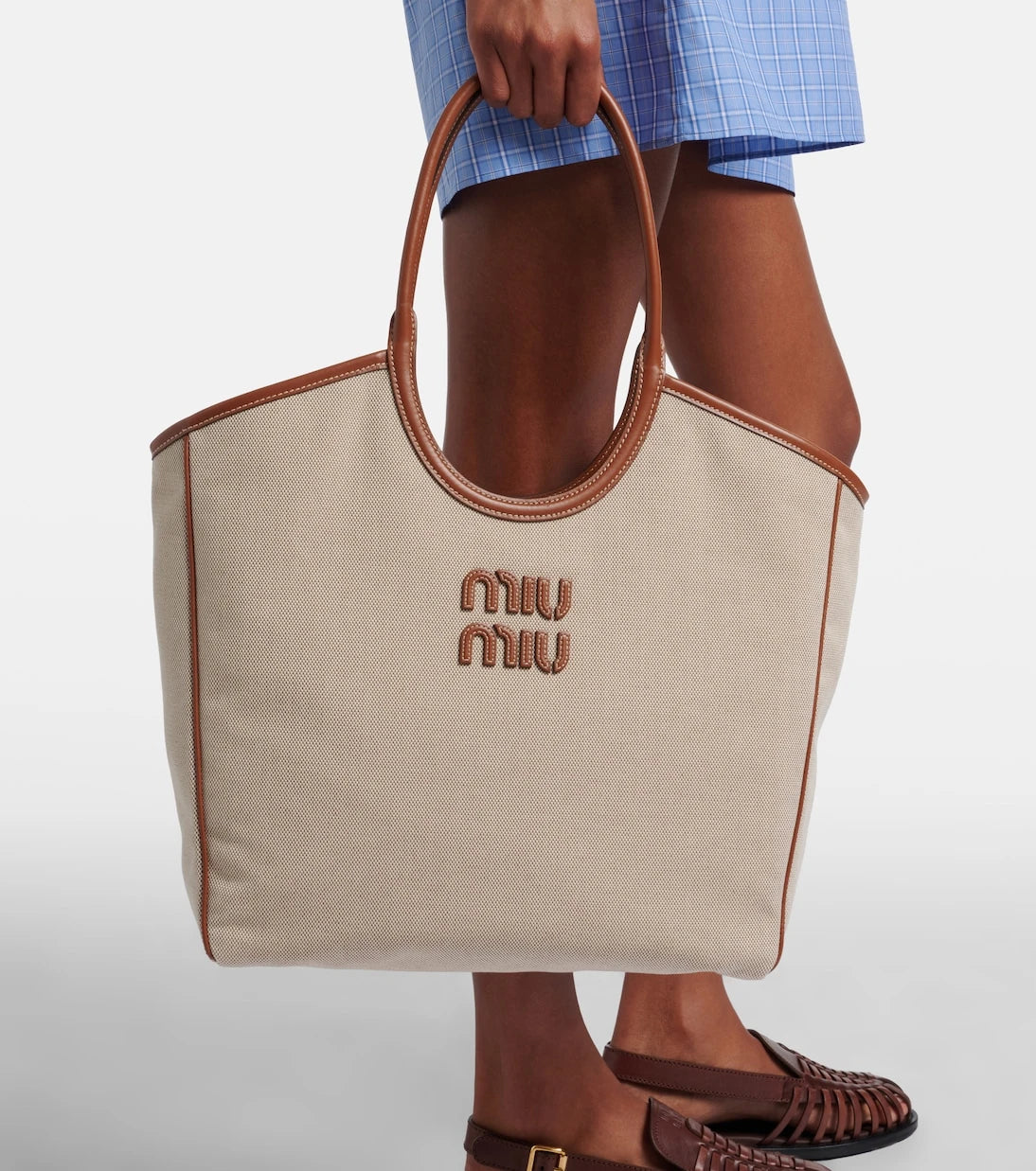 Miu Miu - Ivy leather-trimmed canvas tote bag