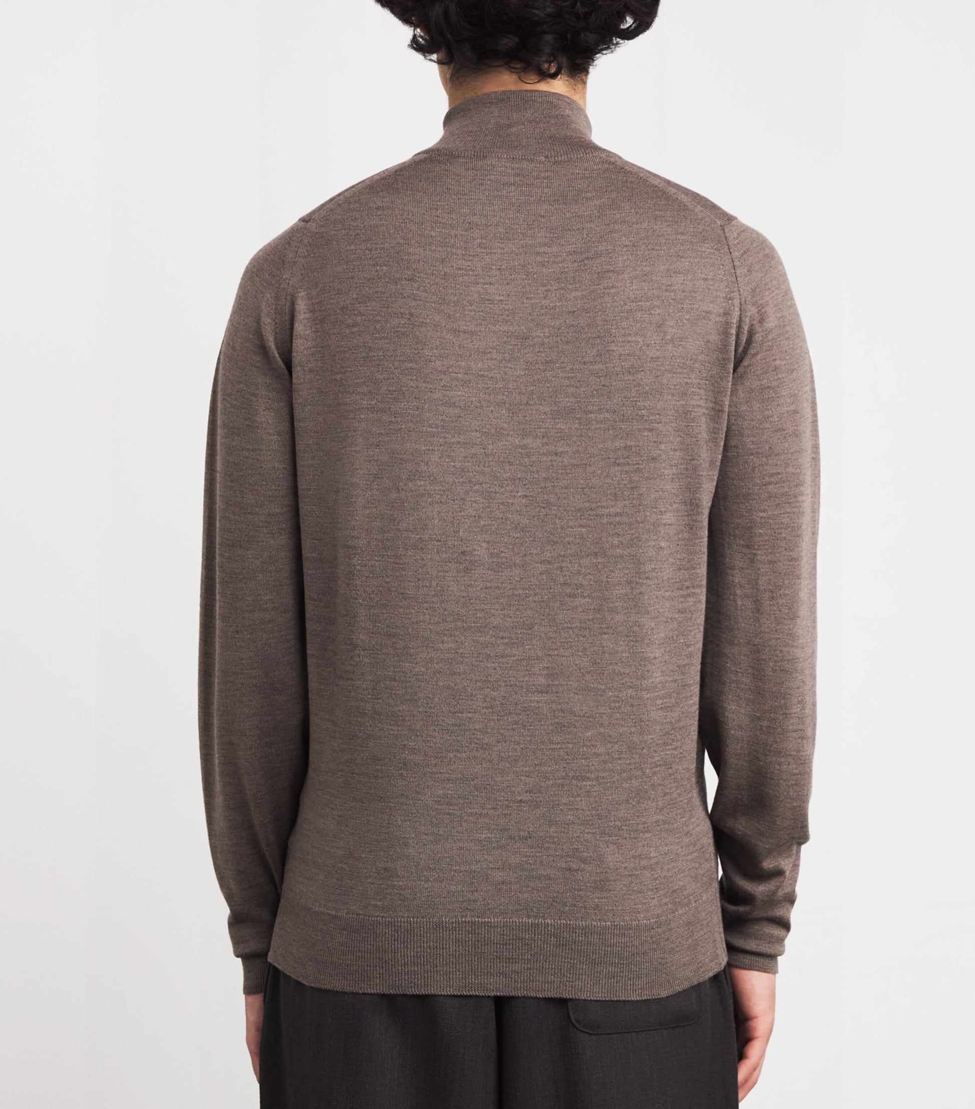 John Smedley Brown Extra Fine Merino Wool Half-Zip Tapton Sweater