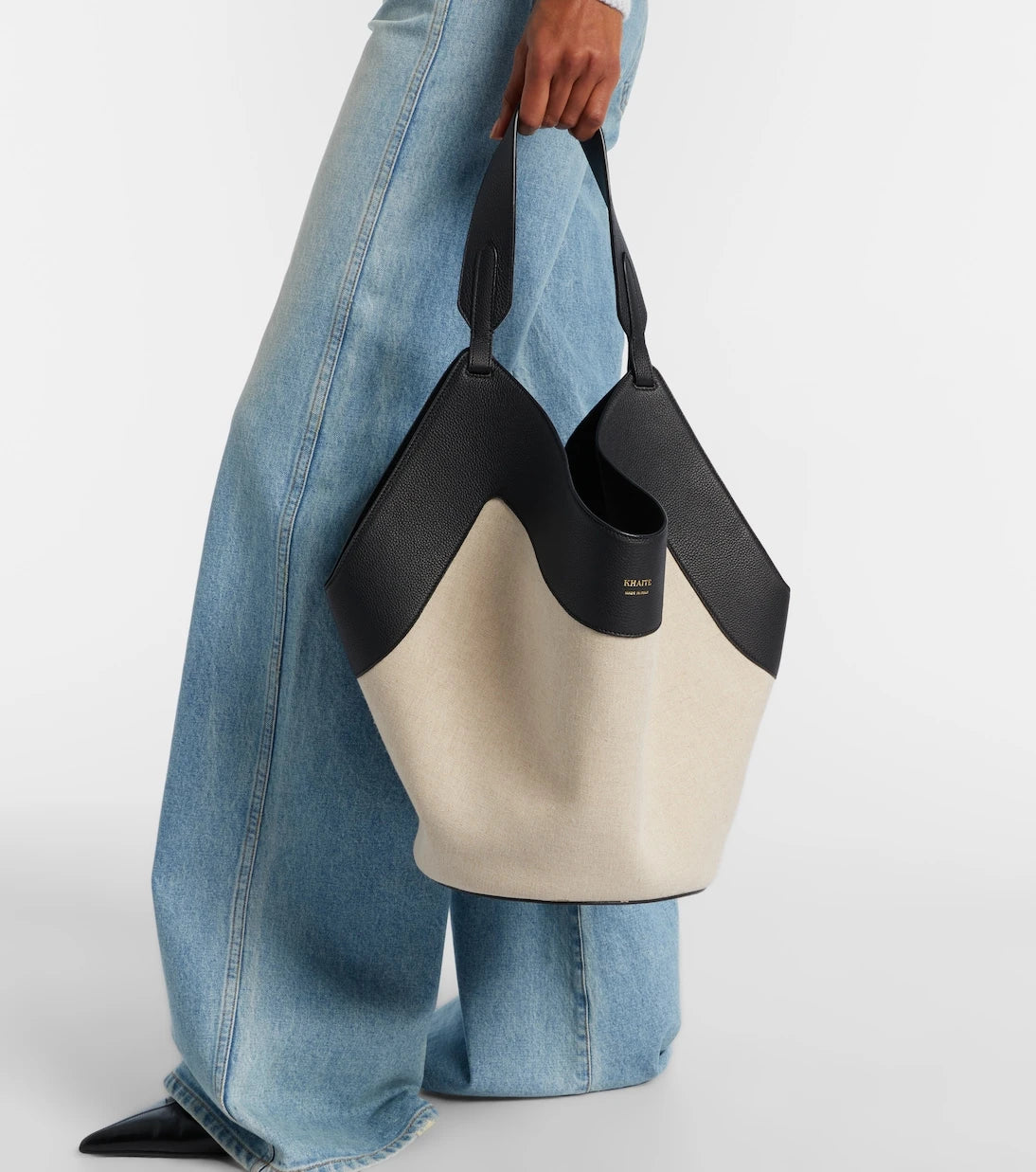 Khaite - Lotus Medium leather-trimmed canvas tote bag