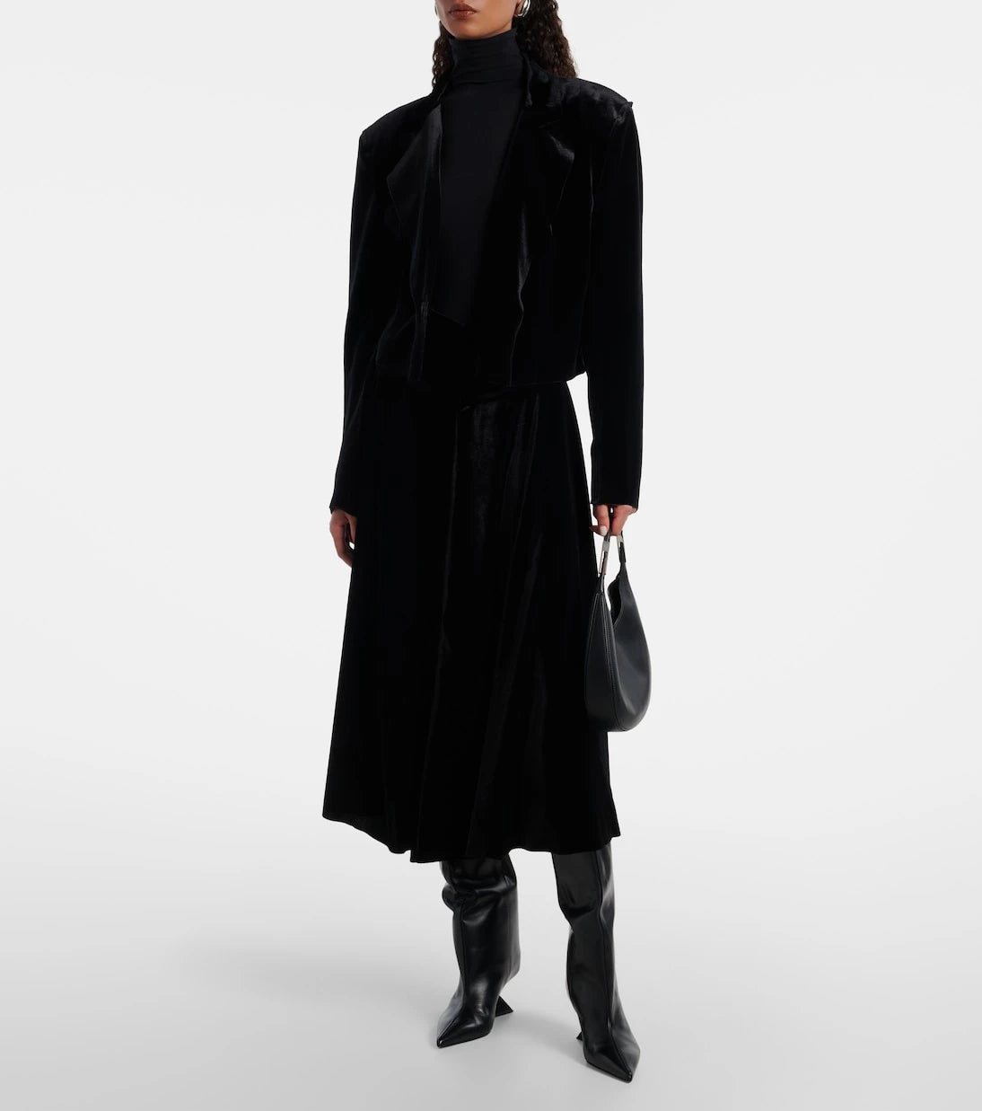 Norma Kamali - Flared pleated velvet midi skirt