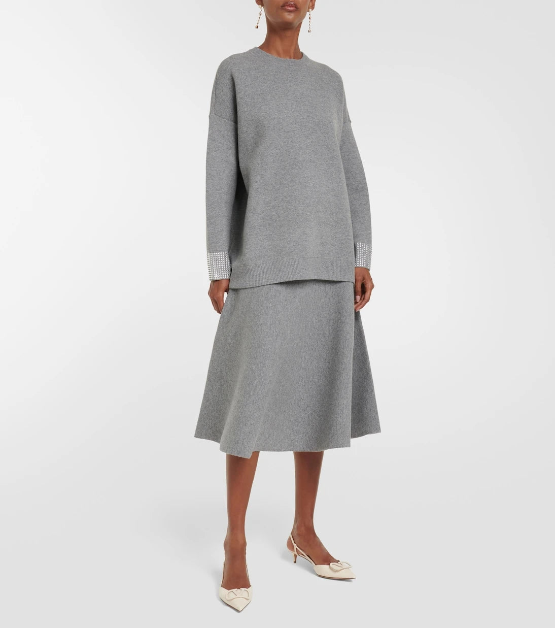 Valentino - High-rise wool-blend midi skirt