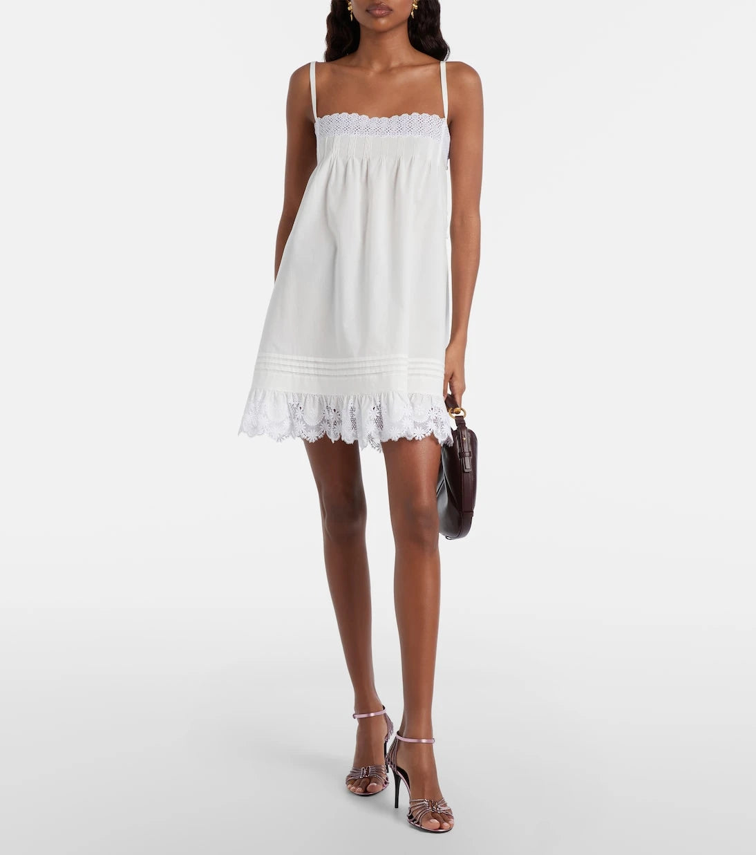 Saint Laurent - Lace-trimmed cotton slip dress