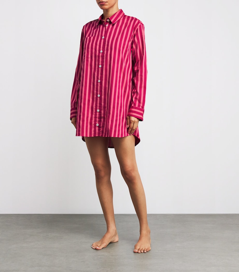 Derek Rose Pink Cotton Stripe Nightshirt