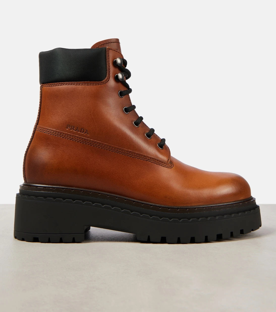 Prada - Re-Nylon and leather lace-up boots