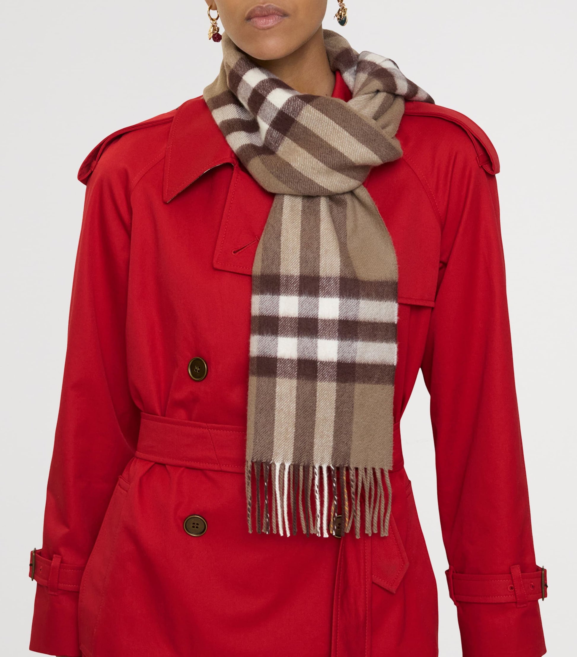 Brown Cashmere Check Scarf