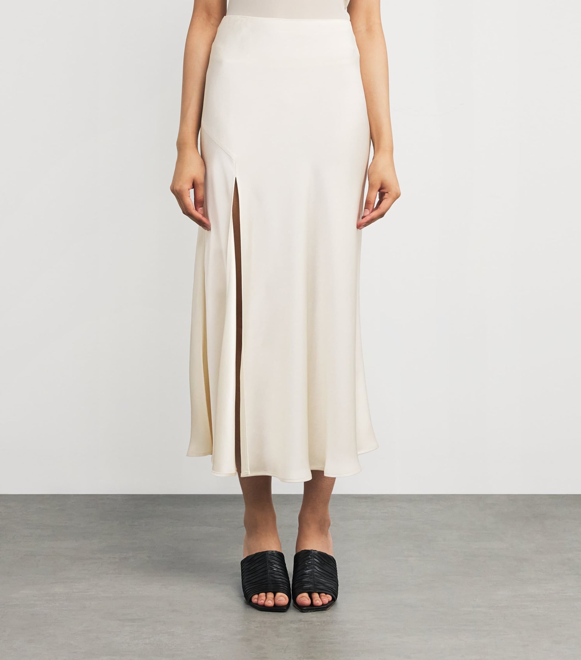 LAPOINTE Ivory Satin Midi Skirt