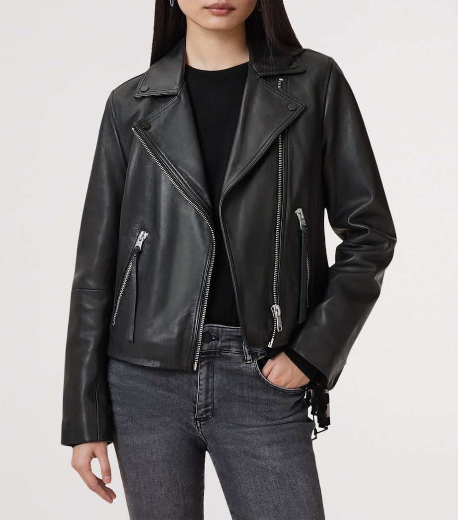 AllSaints Black Leather Dalby Biker Jacket