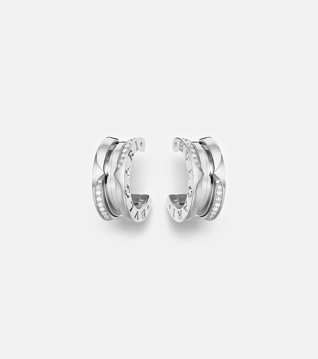 Bvlgari - أقراط B.zero1 دائرية من الذهب الأبيض عيار 18 قيراطًا مرصّعة بالألماس