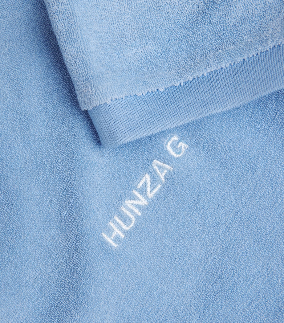 Hunza G Blue Cotton Terry Towelling Polo Shirt