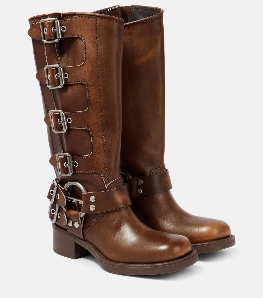 Miu Miu - Studded leather knee-high boots