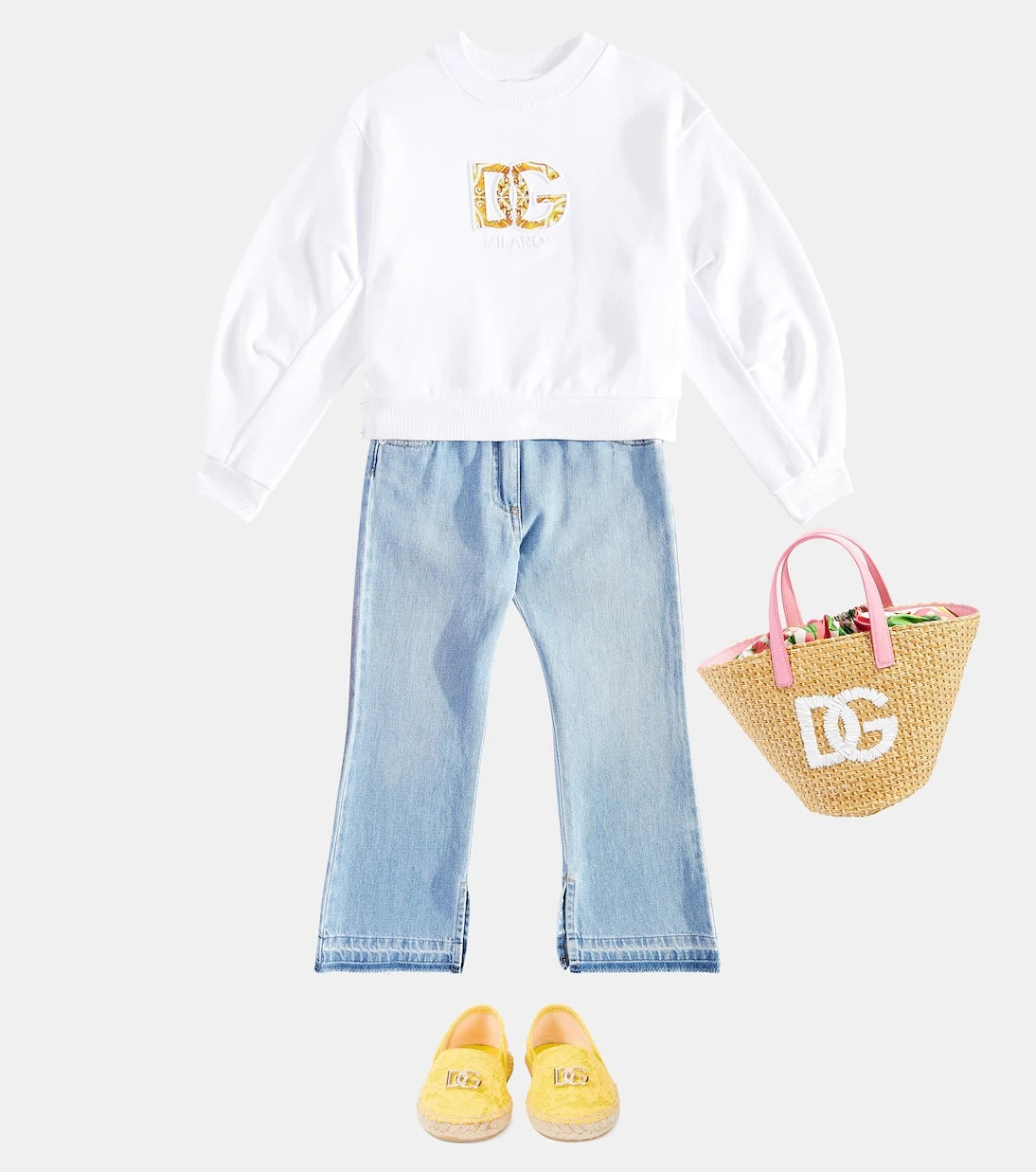 Dolce&Gabbana Kids - بنطال جينز واسع مزين بالشعار