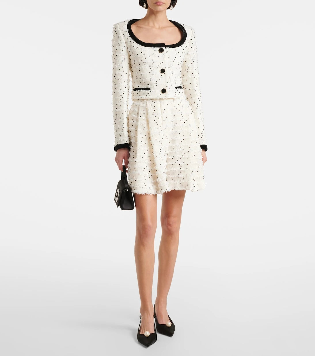 Nina Ricci - Polka-dot fringed wool-blend tweed jacket