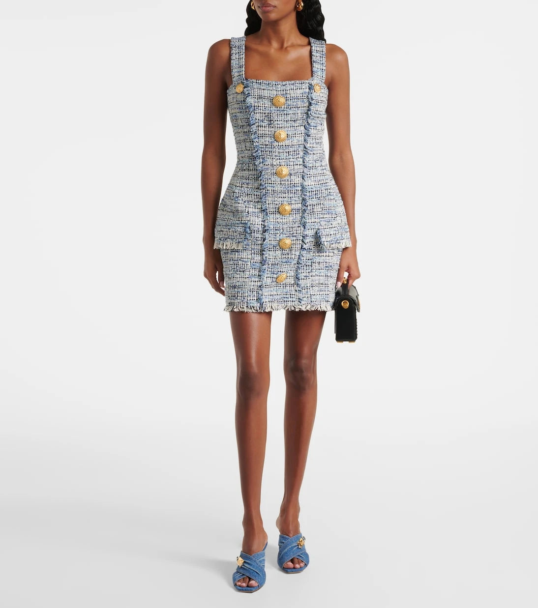 Balmain - 75 embellished denim mules