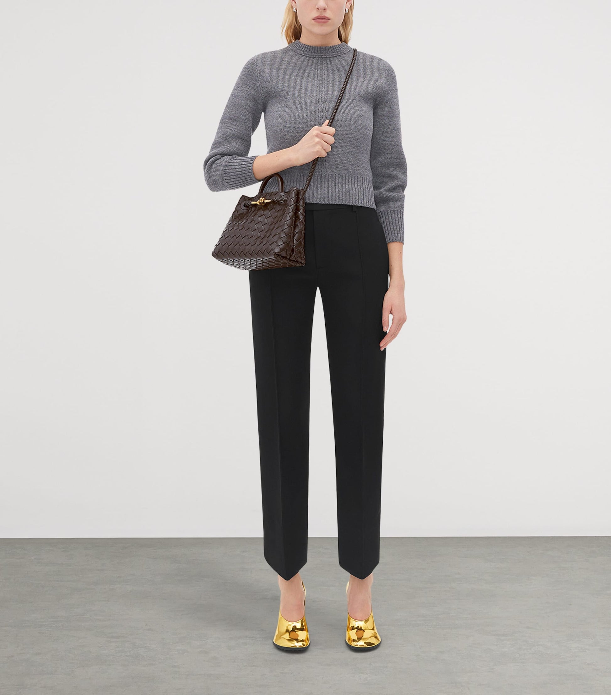 Bottega Veneta Grey Small Leather Andiamo Top-Handle Bag