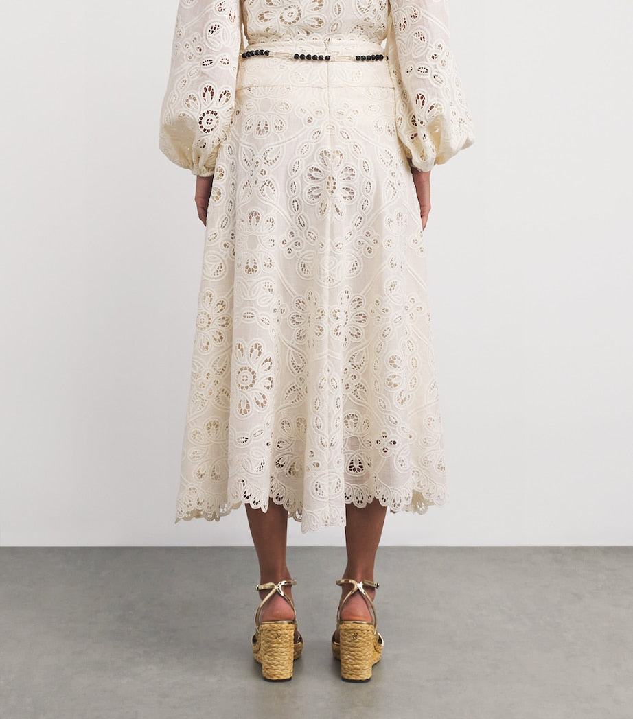 Cotton Rhiannon Embroidered Midi Skirt IVO IVORY