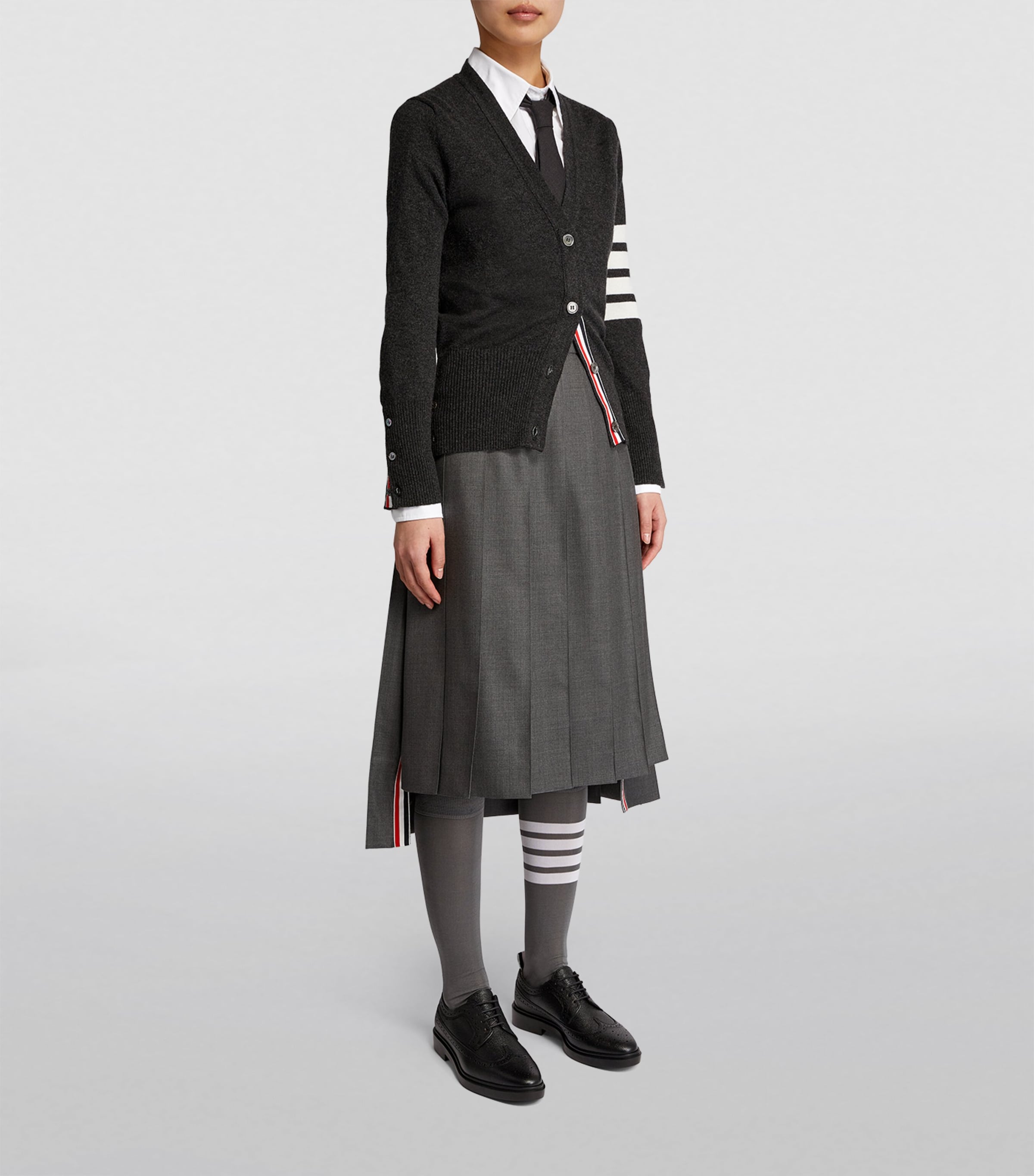 Thom Browne Grey Pleated Midi Skirt