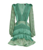 PatBO Green Crochet Fringe-Trim Samba Mini Dress