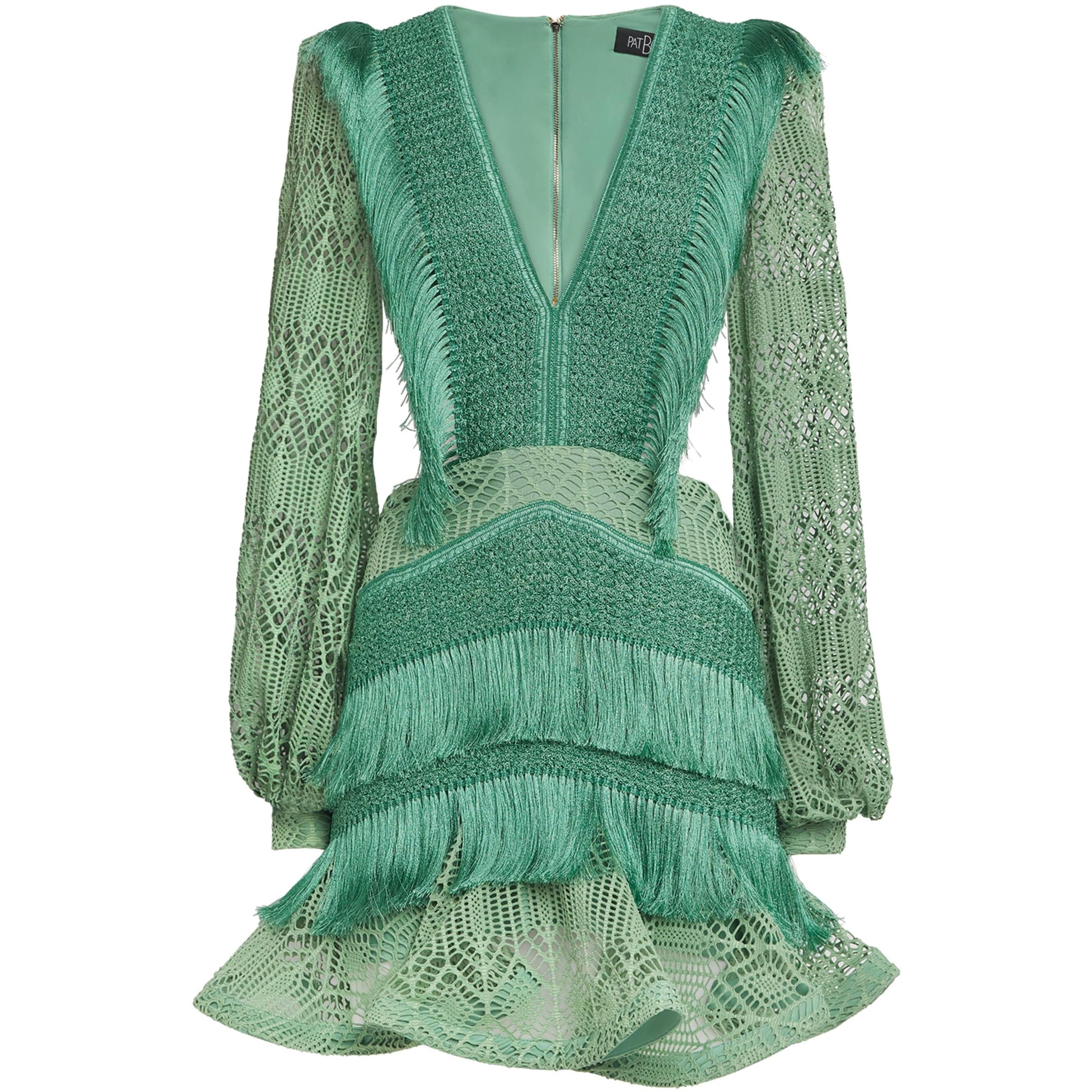 Crochet Fringe-Trim Samba Mini Dress LIGHT GREEN