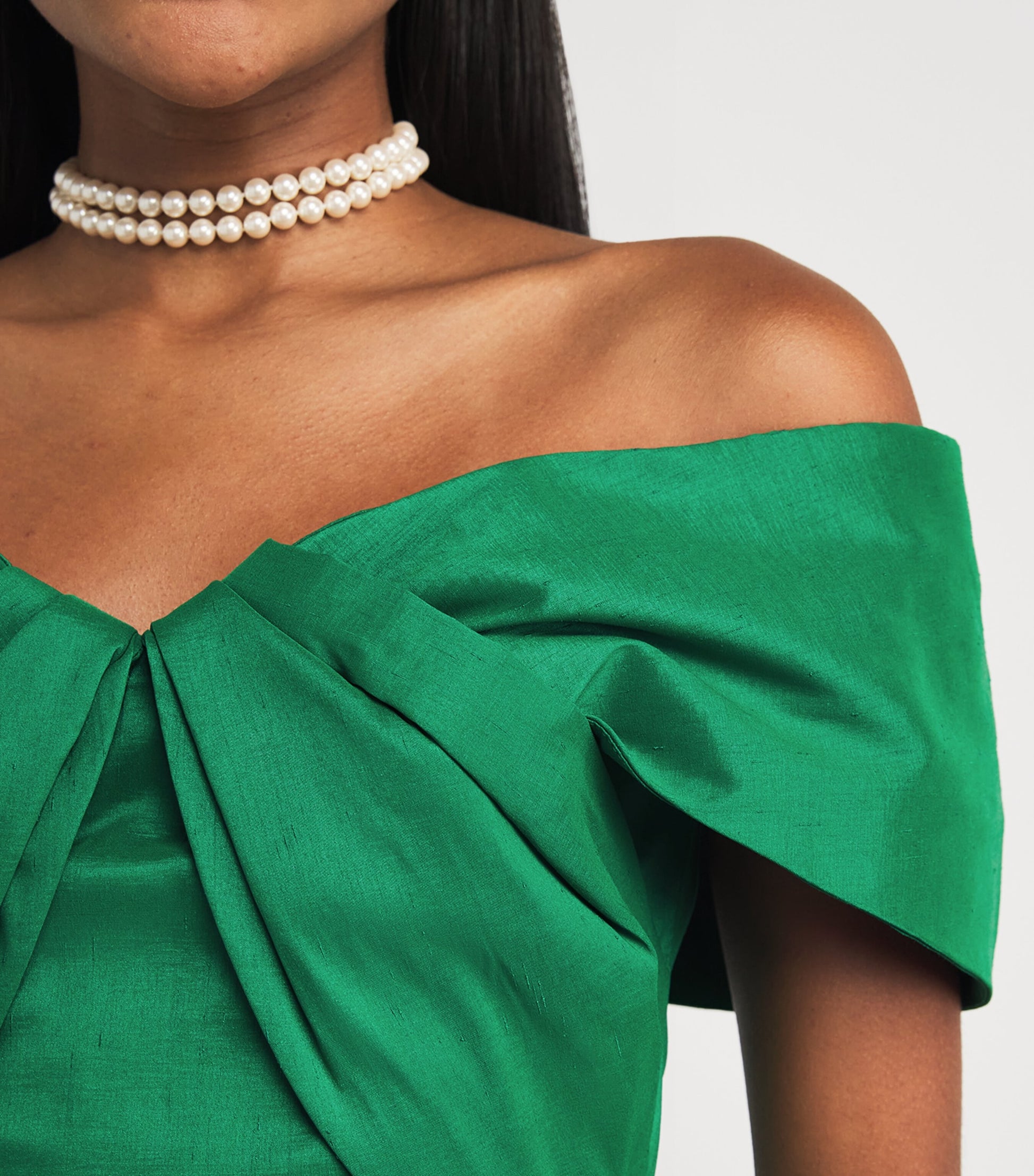 Rebecca Vallance Green Off-The-Shoulder Bailey Mini Dress