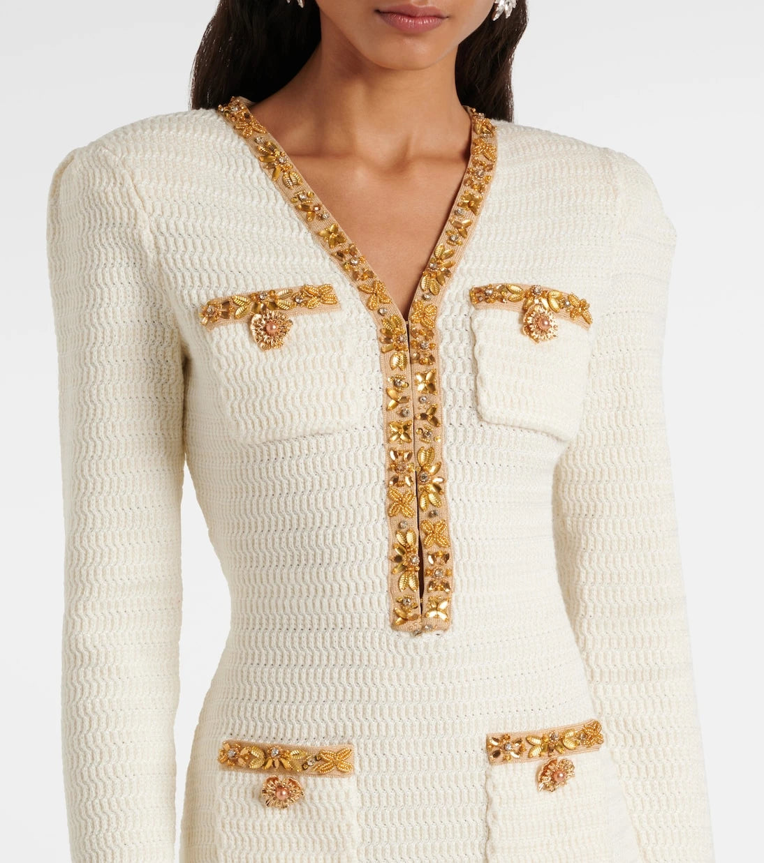 Self-Portrait - Embellished knitted minidress