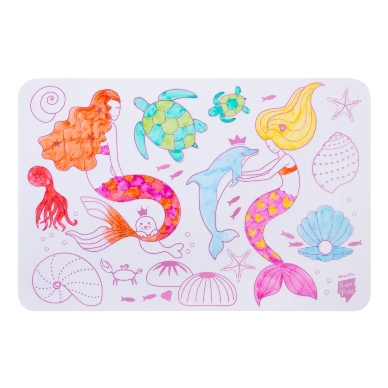 Superpetit - Mini reversible coloring placemat with 4 felt-tip pens - Sirène