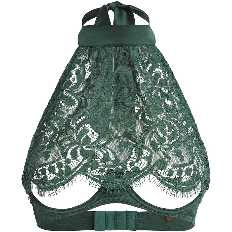 Lace Overlay Isara Halterneck Bra DEEP GREEN