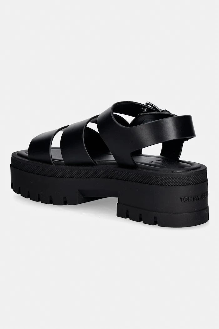Tommy Jeans kadın deri sandalet TJW STRAPS LEATHER MAX SANDAL
