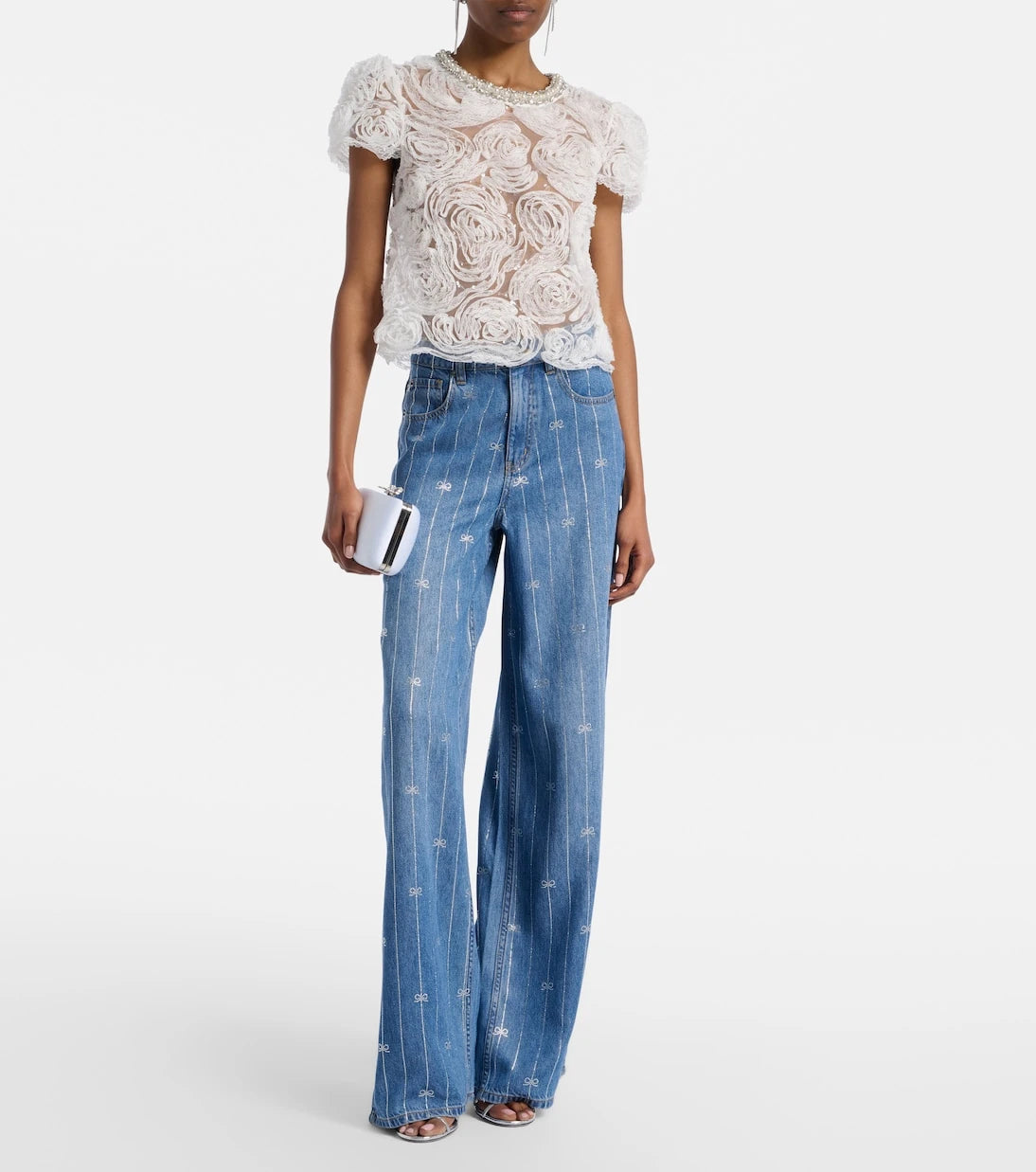 Self-Portrait - Striped wide-leg jeans