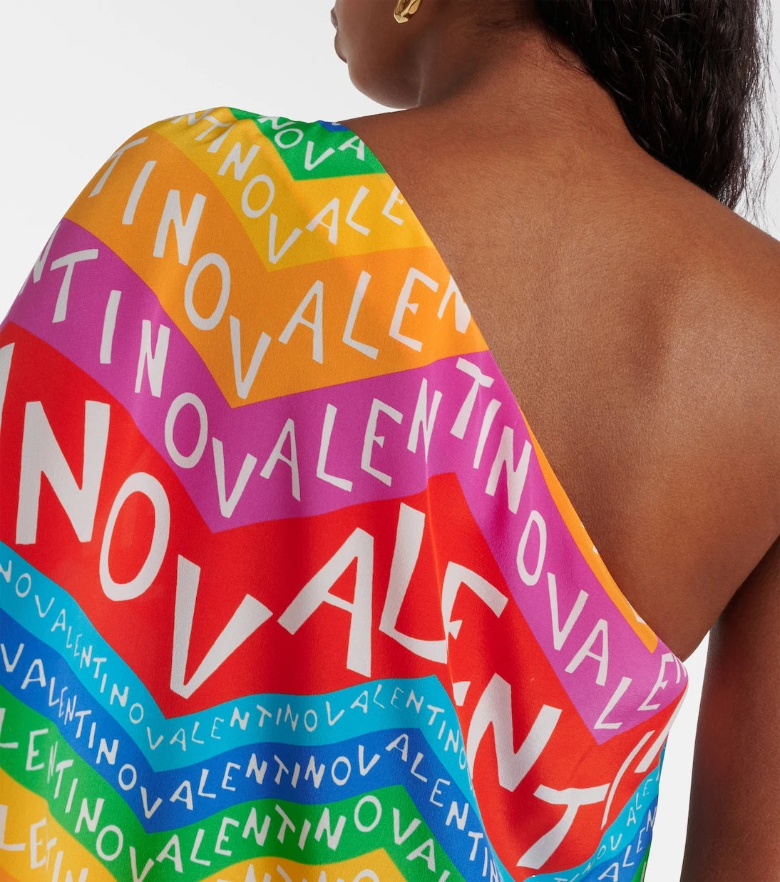 Valentino - Logo one-shoulder silk midi dress